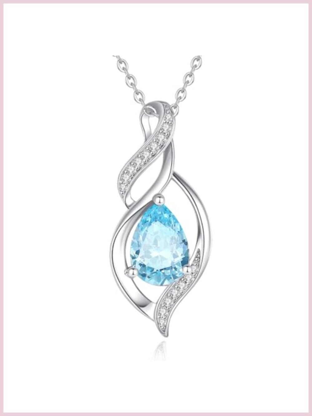 Sterling Silver Aquamarine Teardrop Pendant Necklace March Birthstone